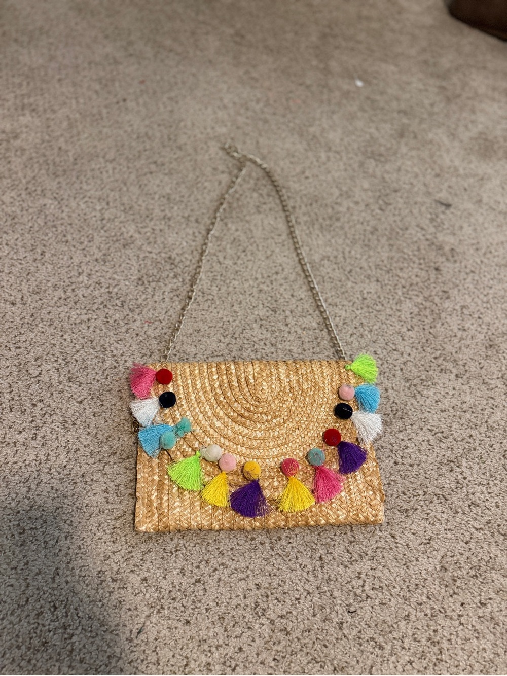Straw Clutch Crossbody with Colorful Tassels
